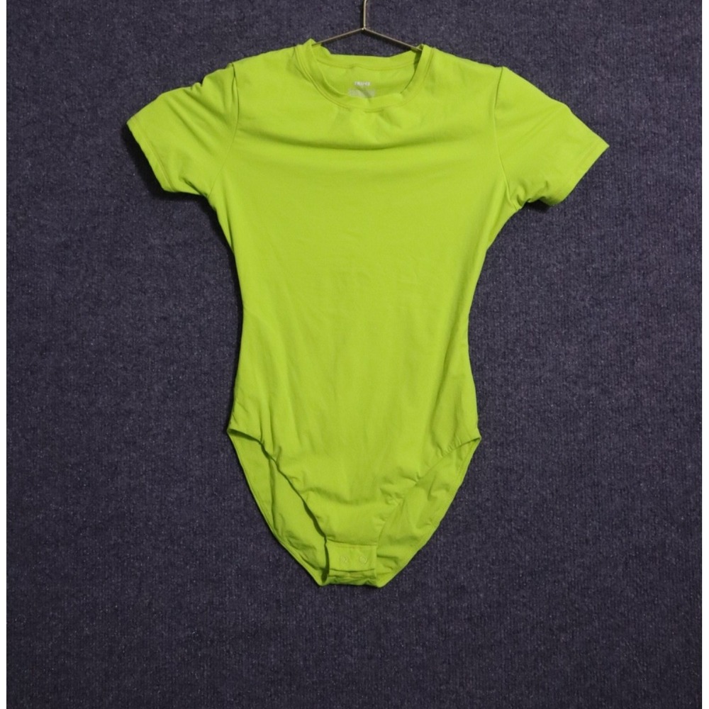 Skims Bodysuit‎ Women XS Bright Yellow Green NEON Short Sleeve Slim Fit EUC